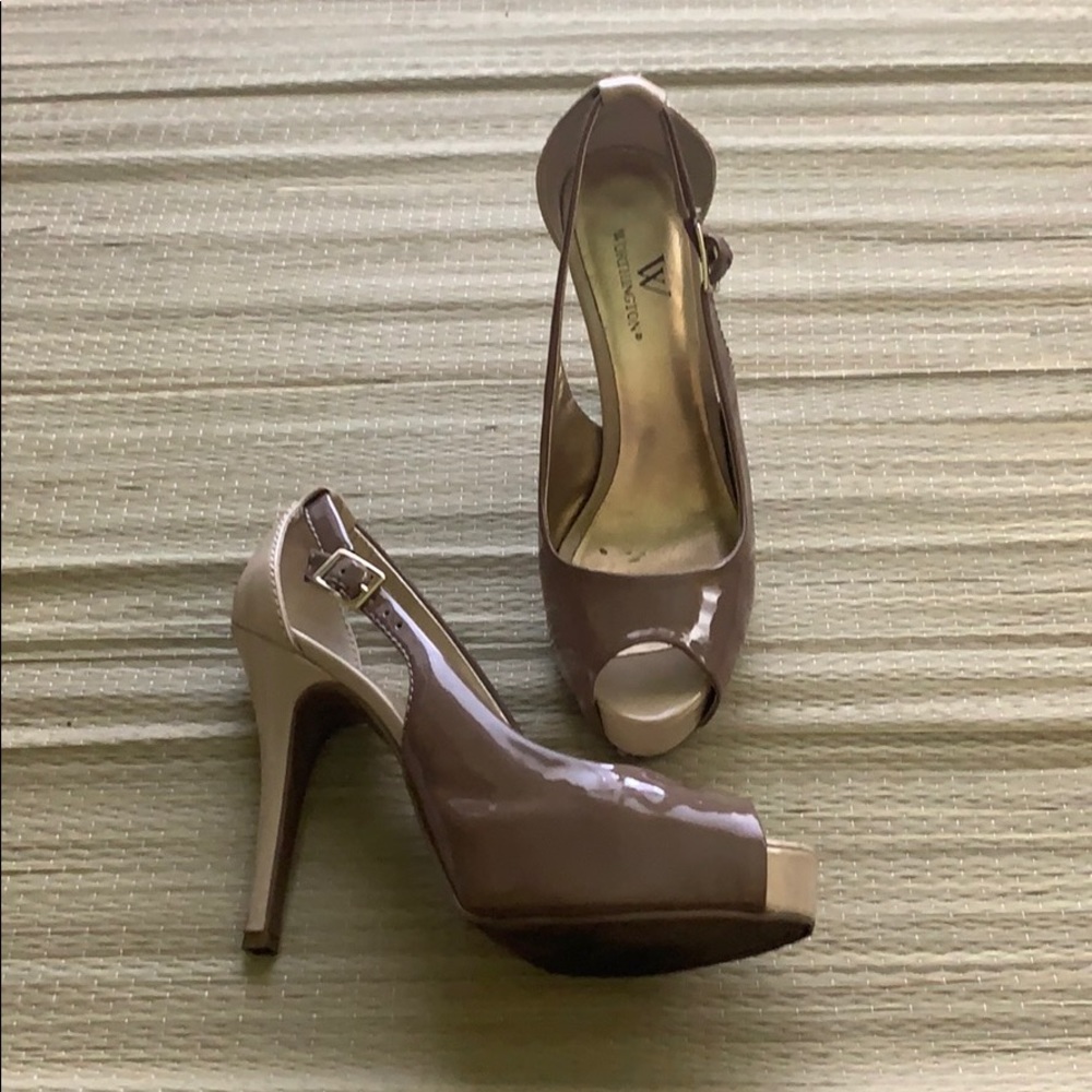 Nude open toe heels